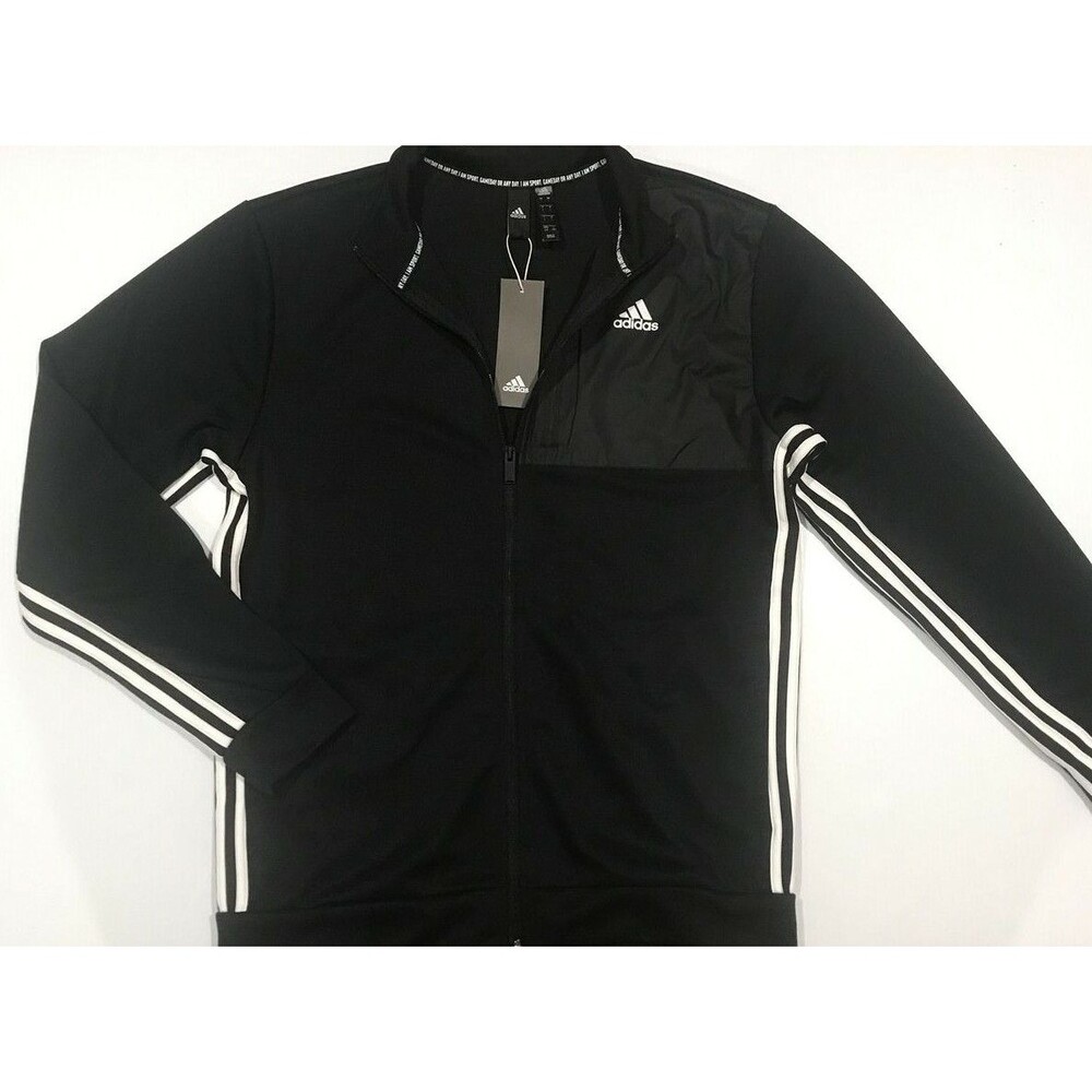 Adidas Transitional Track Jacket Zippered 3 Stripes Black Gameday Men's L